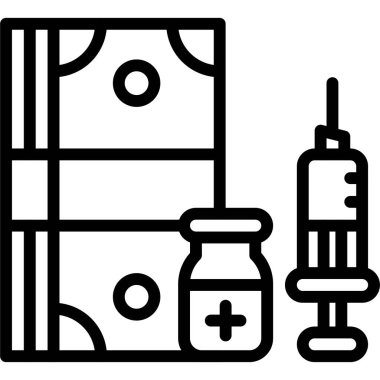 Banknotlar ve Aşı ikonu, Aşı Geliştirme İlgili vektör çizimi