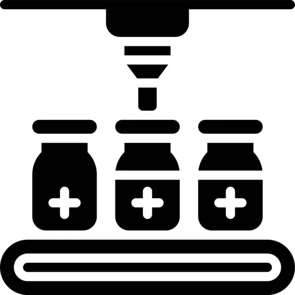 Bottiglia Vaccino Sull Icona Della Cintura Fabbrica Illustrazione Vettoriale Relativa — Vettoriale Stock