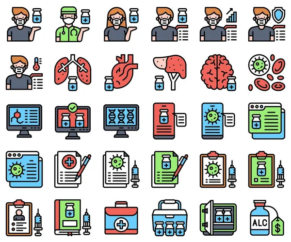 Vaccine Development Related Icon Set Fill Style Vector Illustration — 스톡 벡터