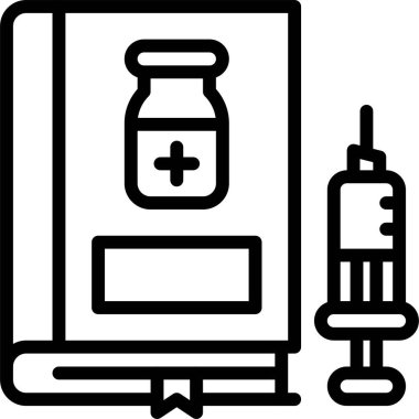 Kitap ve Aşı şırınga ikonu, Aşı Geliştirme İlgili vektör çizimi