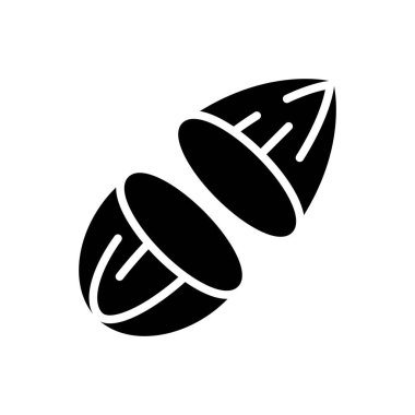 Beyaz Arkaplanda İki Kesik Badem Yarım Parça Siyah Vektör İlülasyonu