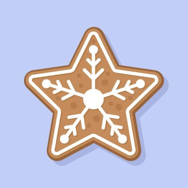 Zencefilli Yıldız Kurabiyesi ve Kar Tanesi Buzlu Tasarım Vektörü Çizimi