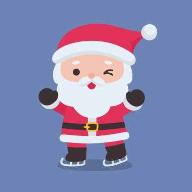 Tatlı Noel Baba, Yumuşak Mavi Arkaplanda Buz Pateni Yaparken Neşeli Göz Kırpıyor