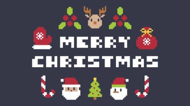 Ren Geyiği Noel Ağacı ve Tatil Elementleri İllüstrasyonlu Mutlu Noeller Sancağı