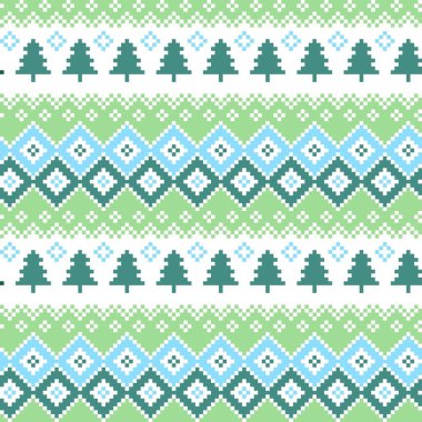 Firavun Ağaçları ve Geometrik Süs Arkaplan Resimleriyle Noel Pikseli Örgü Deseni