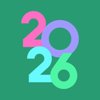 Mutlu yıllar 2026 Renkli Sayı Tipografisi Düz Vektör İllüstrasyonu