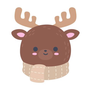 Atkı Vektörü İllüstrasyonlu Şirin Kış Geyiği Başı