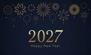 Yeni Yıl 2027 Altın Havai fişeklerle Kutlama