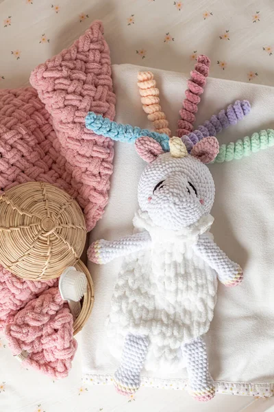 Saco Pijama Artesanal Primeiro Bebê Brinquedo Unicórnio — Fotografia de Stock