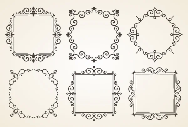 Set von viktorianischen Vintage-Dekorelementen und Rahmen. blüht kalligraphische Ornamente und Rahmen. Retrorahmenkollektion für Einladungen, Poster, Plakate, Logos — Stockvektor