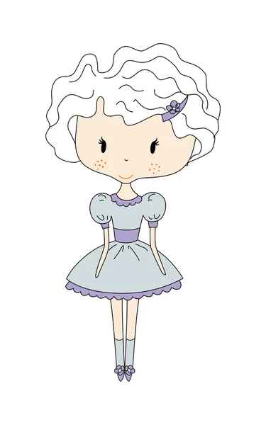 Ilustração de uma boneca bonitinha bonito com flor. Vestido de design. Livro em quadrinhos — Vetor de Stock