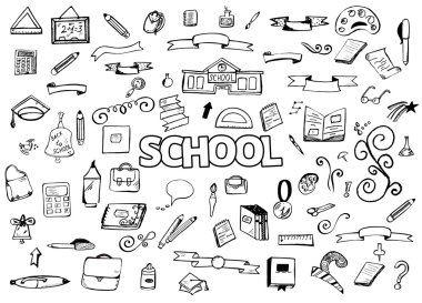 Serbest el çiziminin öğeleri doodles. Okula dönüş. Vektör çizim. Tasarım ellements