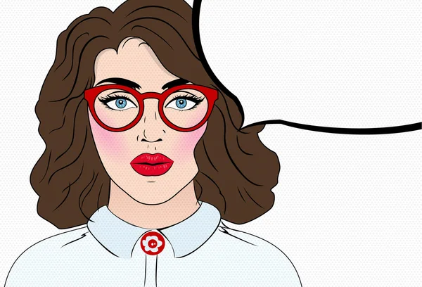 Pop-art dívka v brýlích. Styl Vintage komiksy. Bublinu. Retro bokovky — Stockový vektor