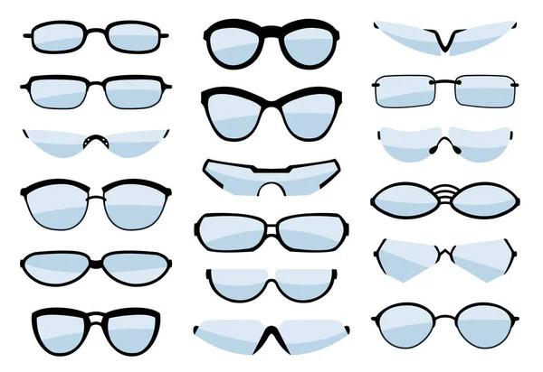 Gafas línea arte silueta, gafas y accesorio óptico. Conjunto ocular clásico médico. Ilustración aislada de gafas vectoriales sobre fondo blanco. Varias formas. Iconos de gafas vectoriales modelo — Archivo Imágenes Vectoriales