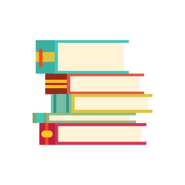 Çeşitli kitaplar, yığınla kitap, defterler. Kitapseverlere göre ayarlandı. Biraz daha kitap oku. Elle çizilmiş eğitici vektör çizimi. Düz tasarım biçimi