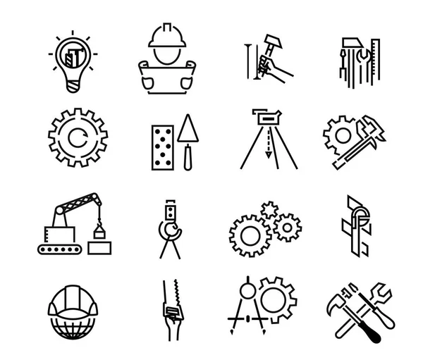 Svart byggnad ikoner i enkel stil. Byggnadsverktyg. Industri och byggnad, konstruktion ikoner design. Symbol för appdesign — Stock vektor