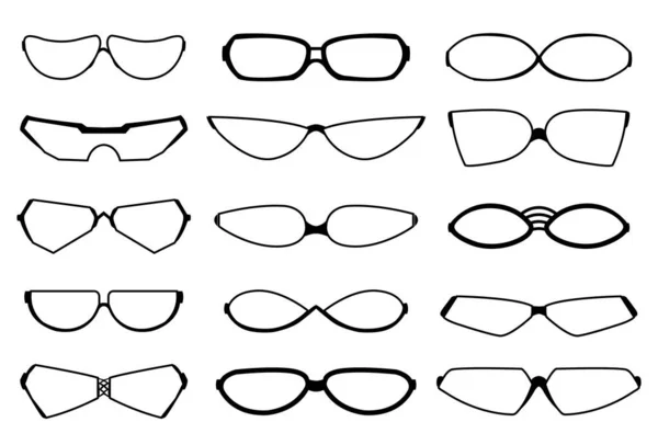 Gafas de diseño de silueta de arte, gafas y accesorios ópticos. Conjunto ocular clásico médico. Colección de gafas de moda moderna. Varias formas. Iconos de gafas vectoriales modelo — Archivo Imágenes Vectoriales