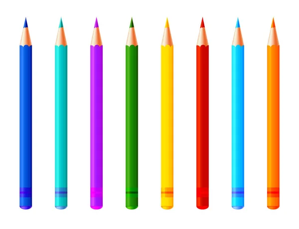 Ensemble de crayons colorés. Surligneurs vectoriels réalistes, feutre marqueur pointe ou stylos collection pour le design dans la maison, projets de bureau et d'école, albums. Enfants et artistes outils de peinture vives — Image vectorielle