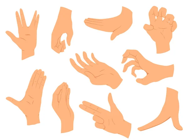 손 gestures.Vector 삽화는 신호, 감정 또는 신호를 보여 주면서 서로 다른 해석으로 손을 설정 한다. 플랫 디자인 현대 개념 — 스톡 벡터