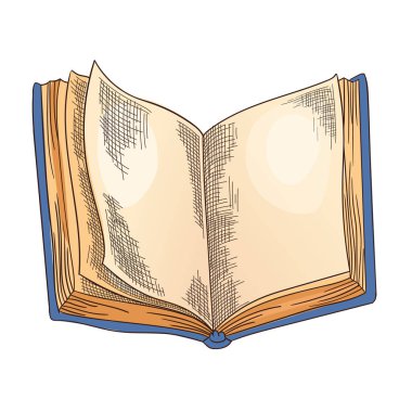 Eski bir kitap. Boş sayfası ve parşömen kağıdı olan eski bir vektör. Şiir çalışması ya da eğitim için geçmişe dönük kırtasiye