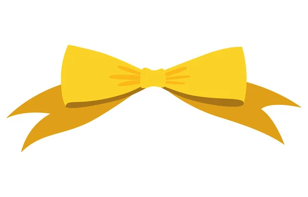 Arc en or. Dessin animé vecteur jaune élément de design de luxe du pack d'emballage. Arc en satin avec ruban isolé sur fond blanc — Image vectorielle