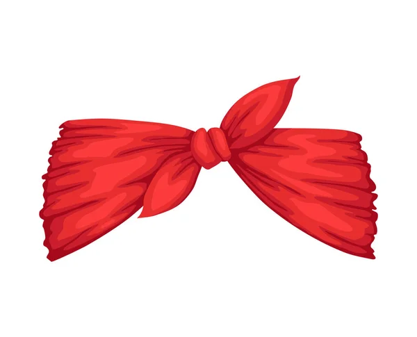 Fascia retrò per donna. Bandana rossa per acconciatura. Parrucchiere ventoso con fiocco. Mockup di capelli decorativi annodati sciarpa vintage — Vettoriale Stock