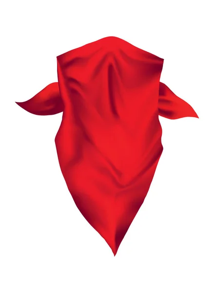 Banda roja realista en el cuello. Bufanda de cuello de moda juvenil o plantilla de elemento de prenda vaquera. Bufanda para la cara de motociclista, chal de cuello bandanna. Pañuelo en blanco uniforme unisex. Ropa occidental — Archivo Imágenes Vectoriales