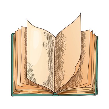 Eski bir kitap. Boş sayfası ve parşömen kağıdı olan eski bir vektör. Şiir çalışması ya da eğitim için geçmişe dönük kırtasiye