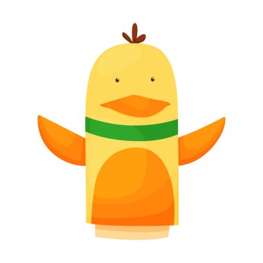 Hand or finger puppets play doll duckling. Cartoon color toy for children theater, kids games. Vector cute and funny animal character, isolated icon on white background