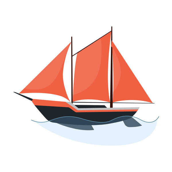 Морские парусники судна водной перевозки и морского транспорта в современном плоском стиле дизайна. Парусная яхта на морских волнах