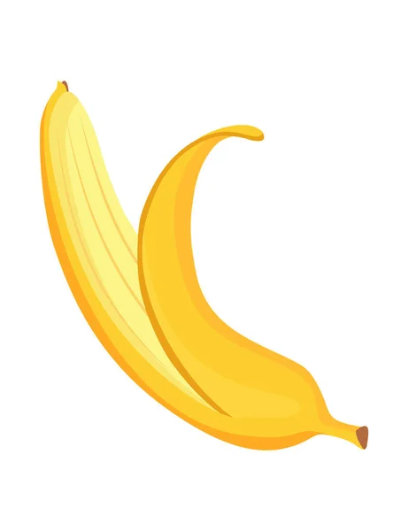 Banana dei cartoni. Frutta tropicale, snack alla banana o nutrizione vegetariana. Frutta e cibo dolce maturo. Giallo cartone animato singola banana — Vettoriale Stock