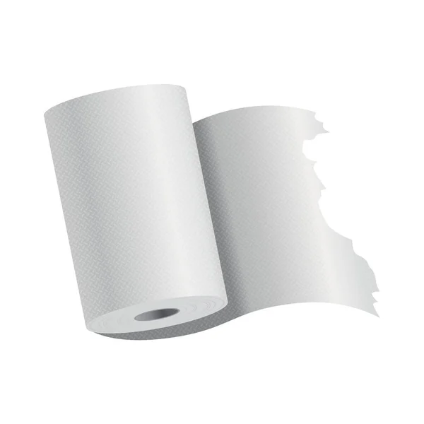 Realisztikus WC papír vagy konyhai törölköző tekercs sablon mockup. Üres fehér 3D-s tárgy. Konyhai wc fehérszalag papír — Stock Vector