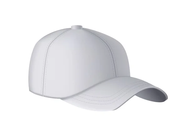 Gorra de béisbol. Plantilla de gorra de béisbol realista vista frontal. Sombrero deportivo de maqueta vacío. Tapa blanca gris aislada sobre fondo blanco. Plantilla en blanco de gorra uniforme de béisbol — Vector de stock