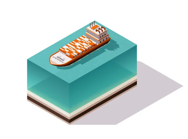 Isometric container cargo ship. Delivery on water. Shipping freight transportation. Vector isometric icon or infographic element. Ocean transport — Stock Vector