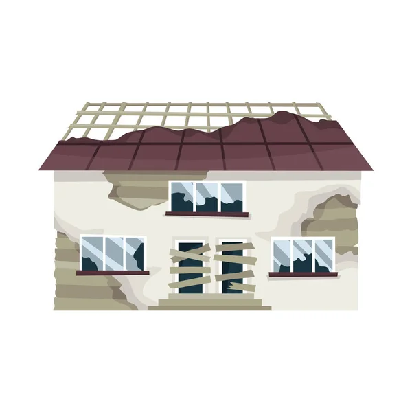 Παλιό μετεωρολογικό σπίτι ή κατοικία. Εγκαταλελειμμένο σπίτι σε κακή κατάσταση. Παλιό κακό κτίριο με κατεστραμμένη οροφή, άθλιους τοίχους και εξωτερικό. Απομονωμένη παραμελημένη ιδιότητα — Διανυσματικό Αρχείο