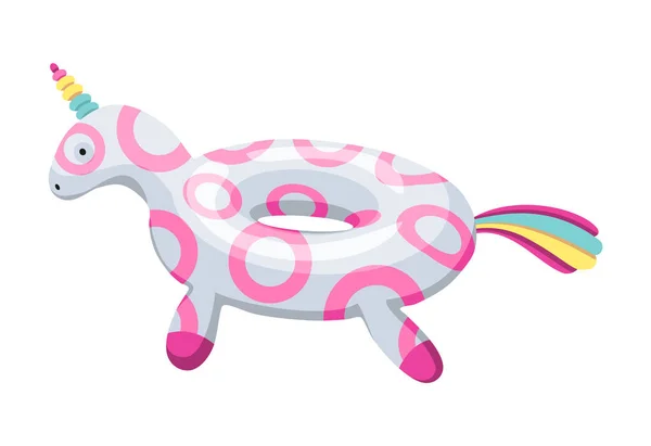 Inflatable swimming ring. Life-ring in pool for summer vacation. Cartoon rubber floating lifesaver in form of cute animal. Funny unicorn floating ring — Stock Vector