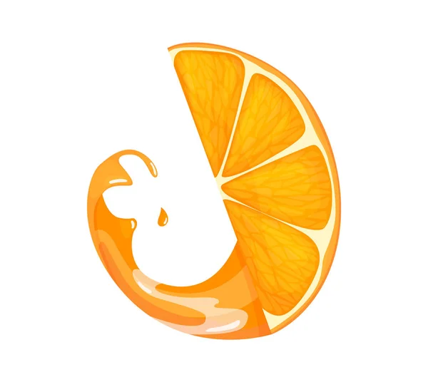 Frische reife Orange. Fruchtstückchen ohne Blätter. Saftwerbung. Vektor-Illustration im flachen Stil — Stockvektor
