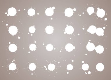 Yaratıcı izole boya fırçası noktaları. Mürekkep lekesi desenli soyut şekil lekeleri. Grunge tasarım elementleri. Farklı damlaların koleksiyonu