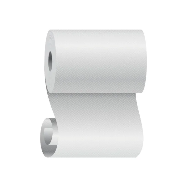 Realistisch toiletpapier of keukenhanddoek roll template mockup. Sanitair absorberend papier, gerold rond een kartonnen cilinder. Keuken wc whute tape papier — Stockvector