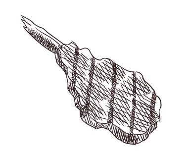 Et üst çerçeve. Oymalı tasarım. Et parçaları bbq tasarım şablonu için hazırlandı. Klasik el çizimi taslak vektör çizimi. İyi beslenme