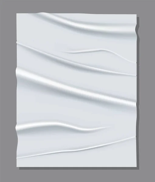 Folha branca realista de papel amassado. Mochila de cartaz vetorial. Ilustração vetorial da textura do papel enrugado. Modelo de fundo — Vetor de Stock