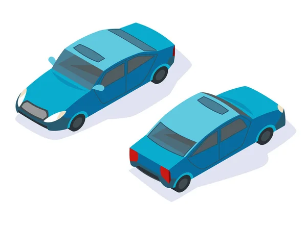 Modernes isometrisches Auto-Ikone-Design. Stadtverkehr für den Personen- oder Dienstleistungsverkehr. Auto mit Schatten. Transporttechnologie für Infografiken oder Web- und Game-Design — Stockvektor