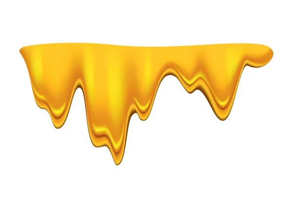 Méz csöpög a fehér háttér. Arany áramlású szirup, karamell áramló vagy folyékony olvadék sablon. Színes finom mézcseppek — Stock Vector