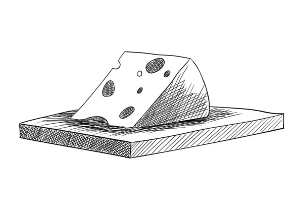 Sýr. Stylový design štítku menu nebo plakátu banneru. Ekologické mléko máslo čerstvé jídlo. Vektorový náčrt ilustrace v ručně kresleném stylu — Stockový vektor
