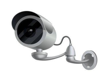 Güvenlik kamerası. Dekoratif güvenlik kamerası. Güvenli ev koruma sistemi. CCTV vektörü ve kamera işareti