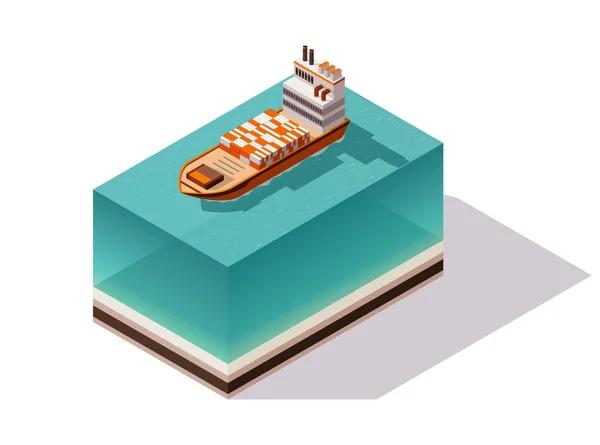 Isometric container cargo ship. Delivery on water. Shipping freight transportation. Vector isometric icon or infographic element. Ocean transport