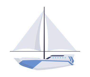 Su yelkenlisi. Gemi tarafı beyaz arka planda izole edilmiş. Yelkenli eski gemi, okyanus suyu için. İzole edilmiş taşıma simgesi