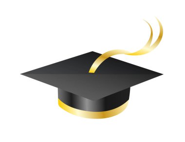 Mezuniyet şapkası. Diploma töreni ve eğitim programları tasarımı için unsur. Mezuniyet ya da üniversite siyah şapka kapağı. Akademik şapka. Lise öğrencisi şapkası beyaz arkaplanda izole edilmiş