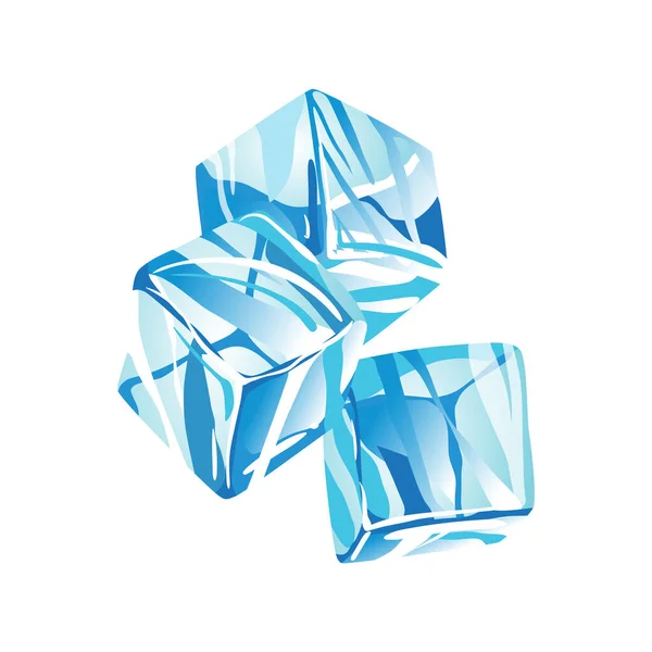 Icono de cubo de hielo de agua. Partículas de agua congeladas. Conjunto de cubitos de hielo translúcidos en colores azules. Agua sólida azul realista — Vector de stock