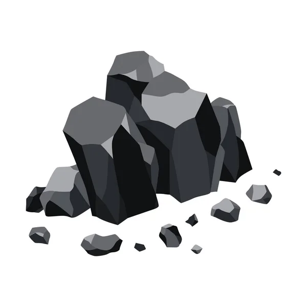 Черные минеральные ресурсы угля. Кусочки ископаемого камня. Многоугольные формы. Черные камни из графита или угля. Значок энергетических ресурсов — стоковый вектор